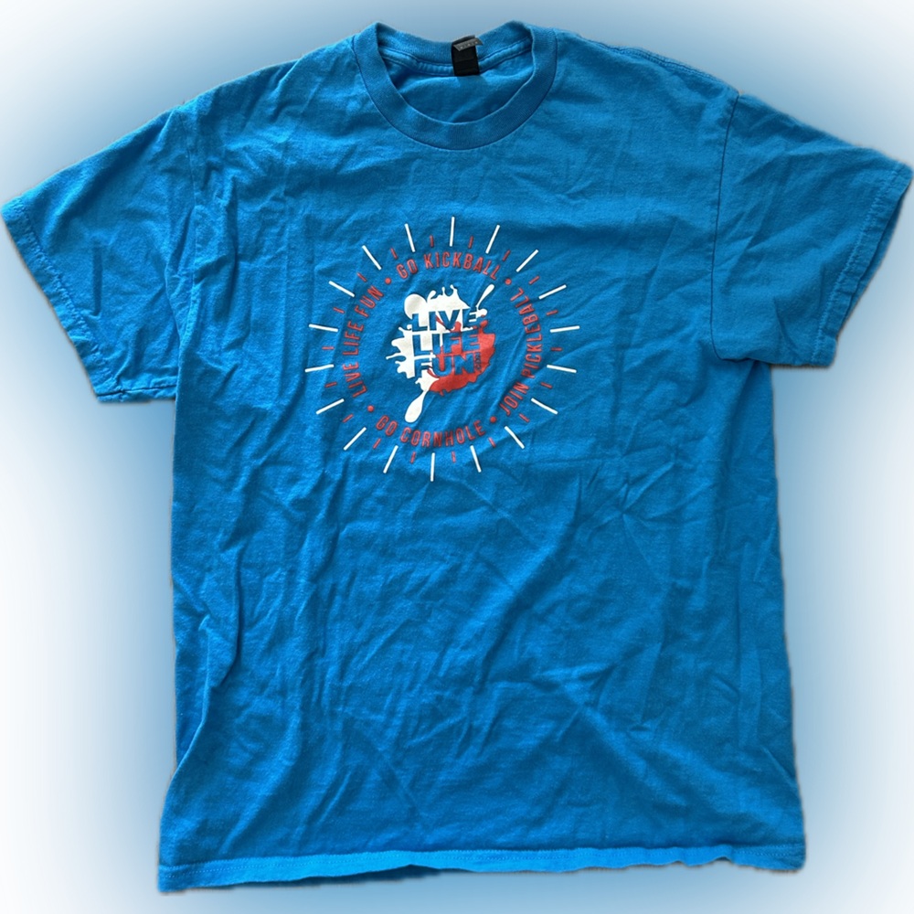 Go Kickball Blue Graphic T-Shirt Live Life Fun Sports Tee
